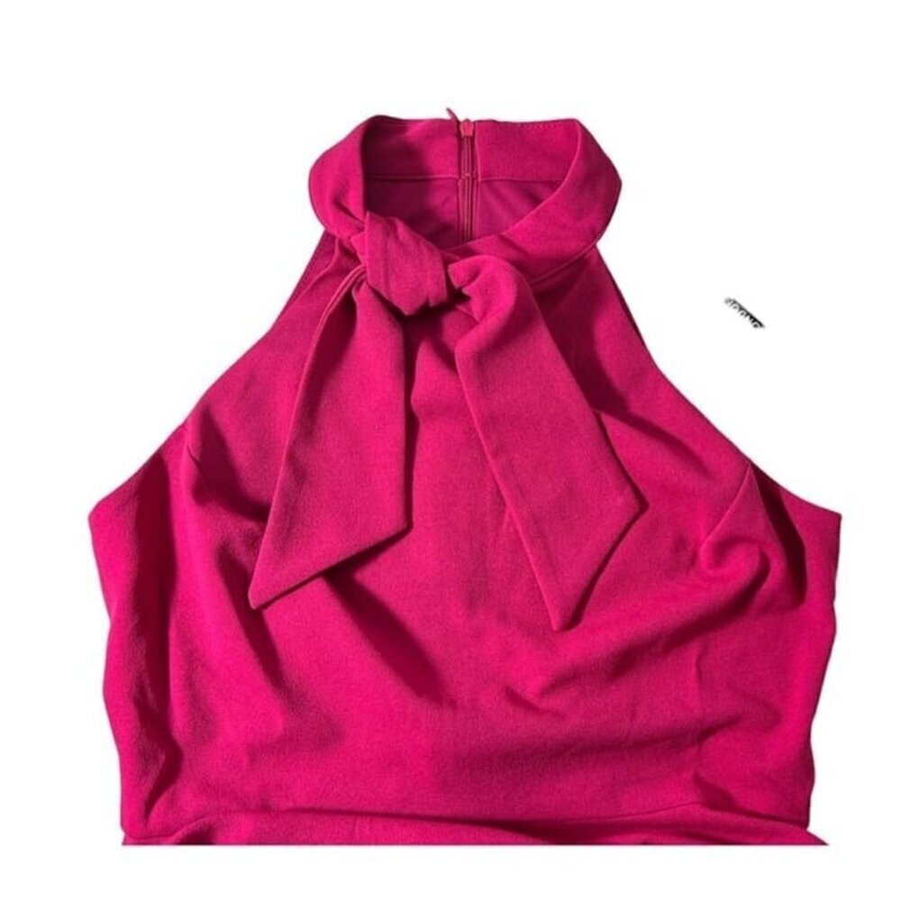Maggy London Womens Pink High Tie Neck Sleeveless Fit And Flare Dress Sz 12 New - Picture 4 of 6